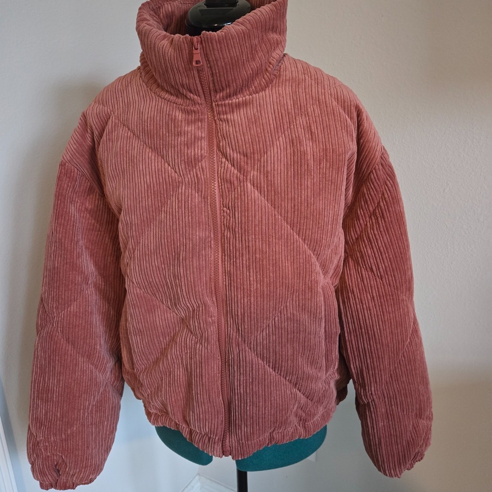 Love Tree Quilted Jacket Womens Large Rose Pink Corduroy Puffer Full Zip